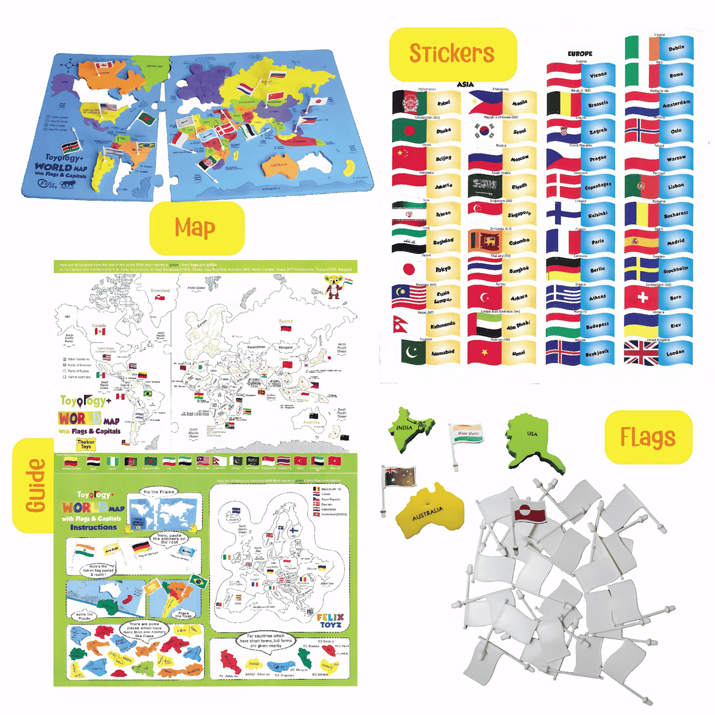 Toyology World + Europe Map Combo Puzzle with Flags