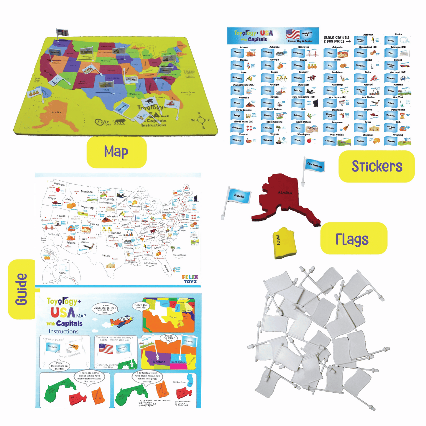 Toyology USA Map Puzzle with Flags